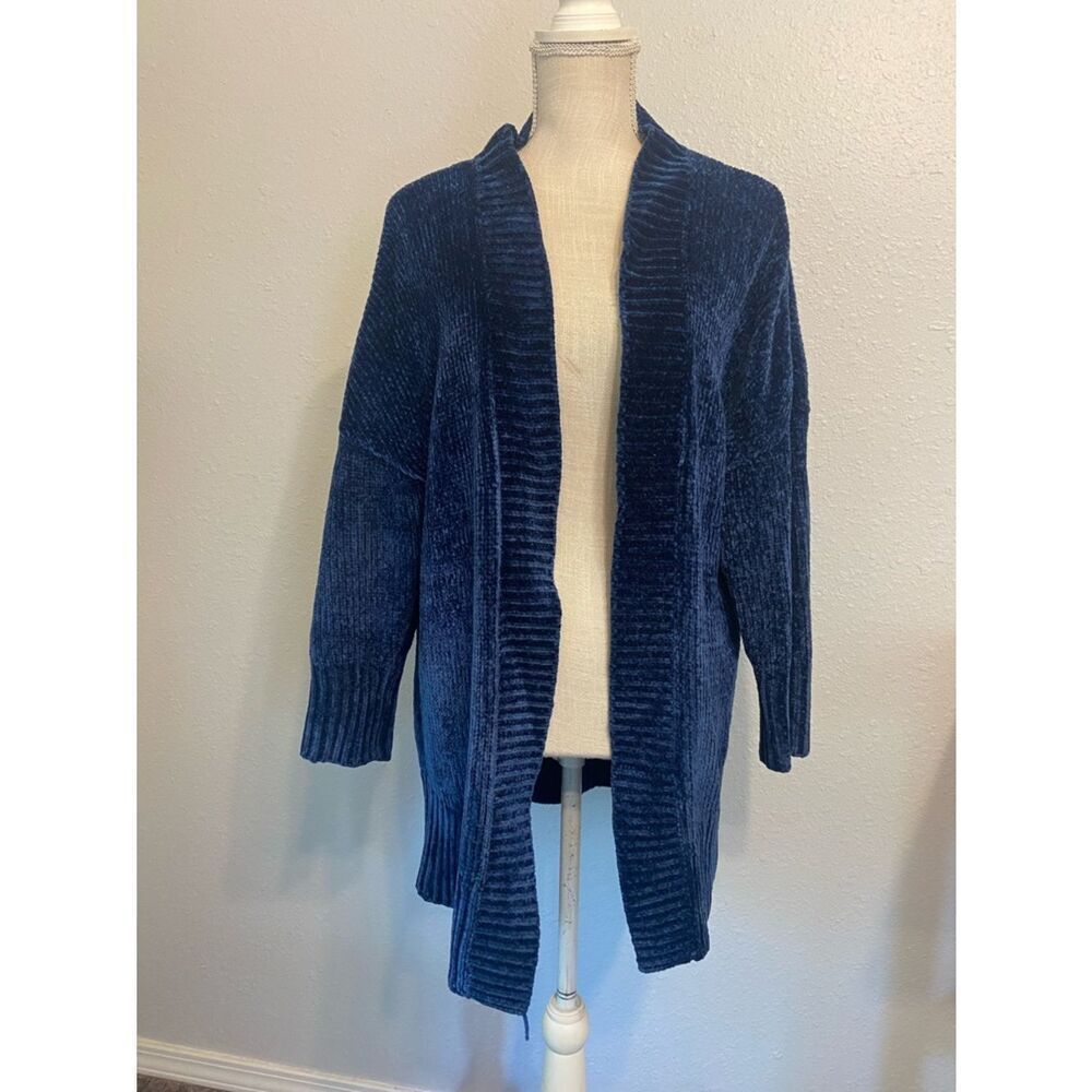 Modcloth Blue Chenille A Fuzzing Feeling Oversized Open Front Cardigan Sz Small